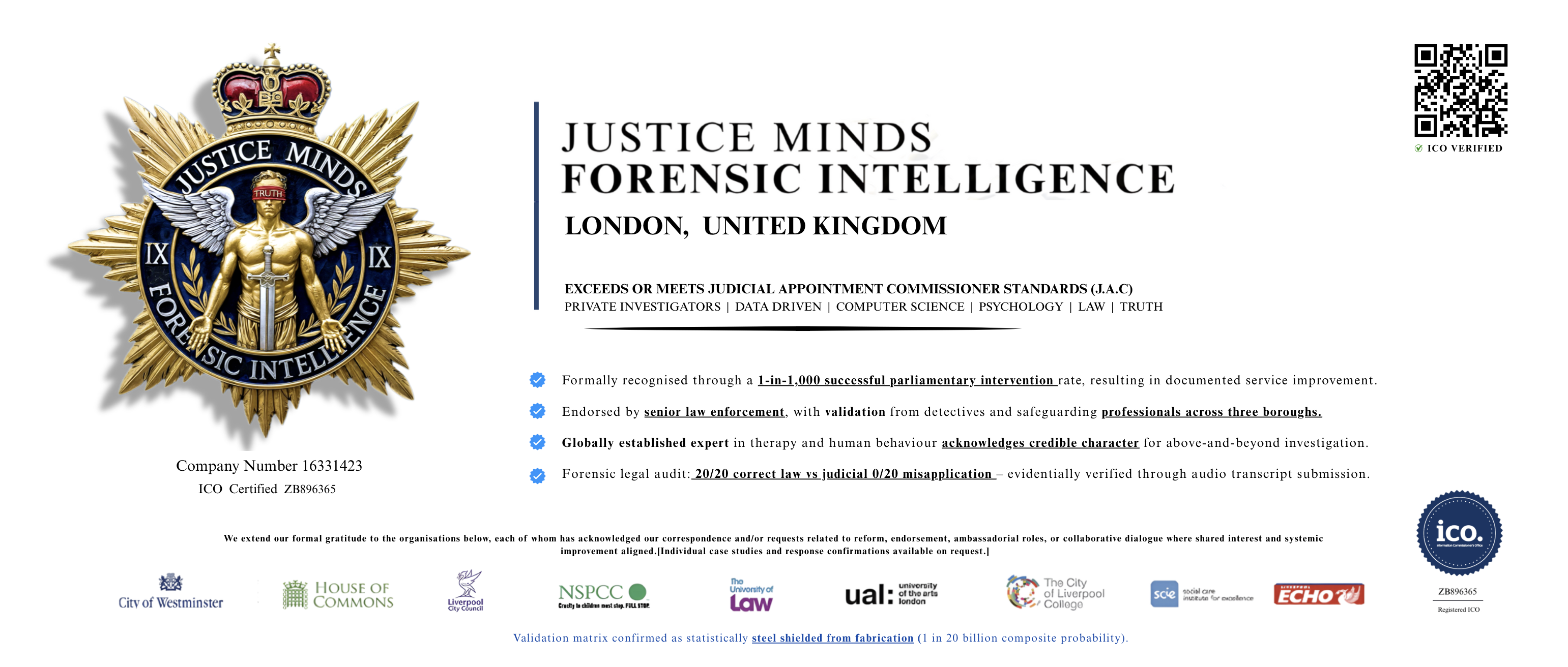 Justice Minds Forensic Intelligence - Professional Header