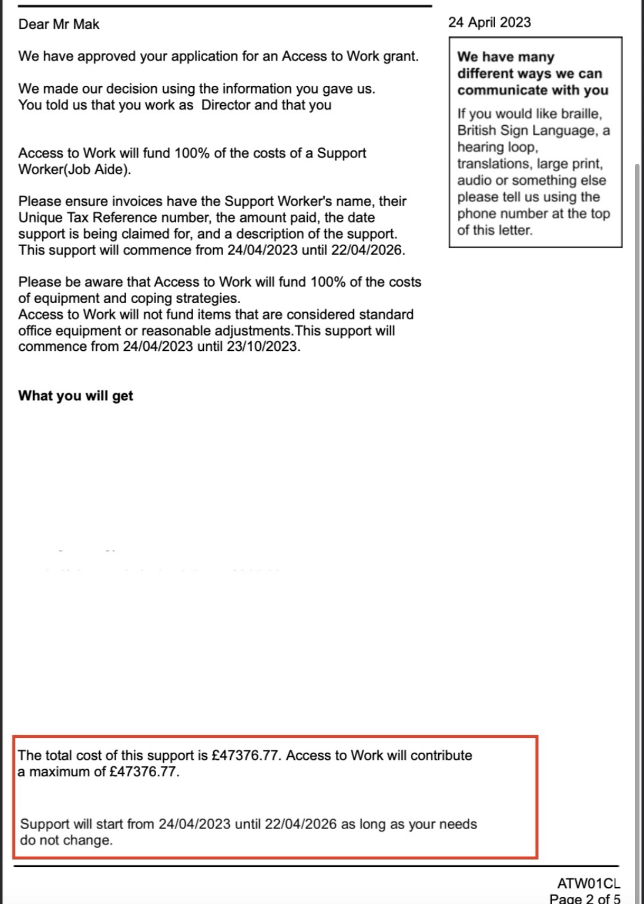 Access to Work Grant Approval Email - Page 2